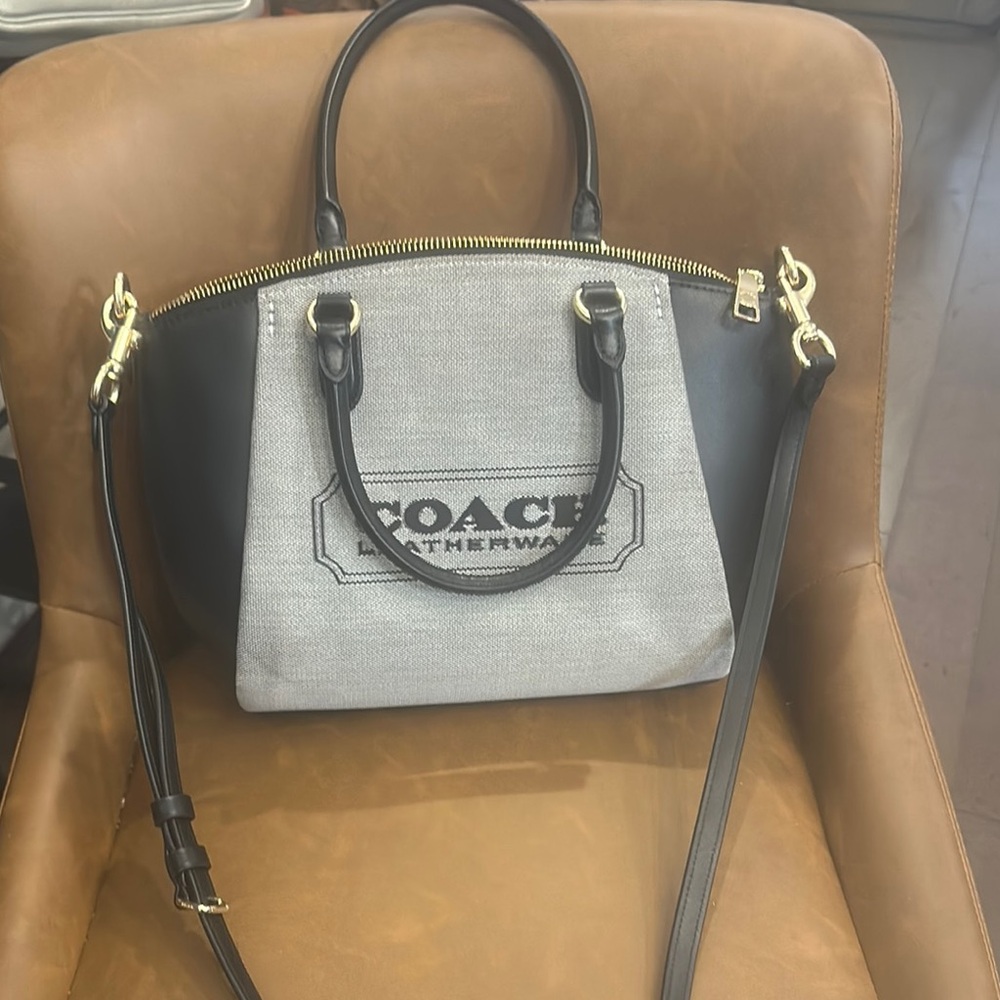 Coach Black and Gray Canvas Satchel with Gold Hardware